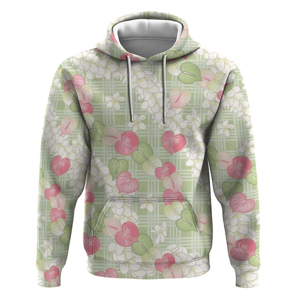 Anthurium Plumeria Lei Pastel Hoodie Green Hawaiian Splendid Palaka LT01 Pullover Hoodie Green - Polynesian Pride