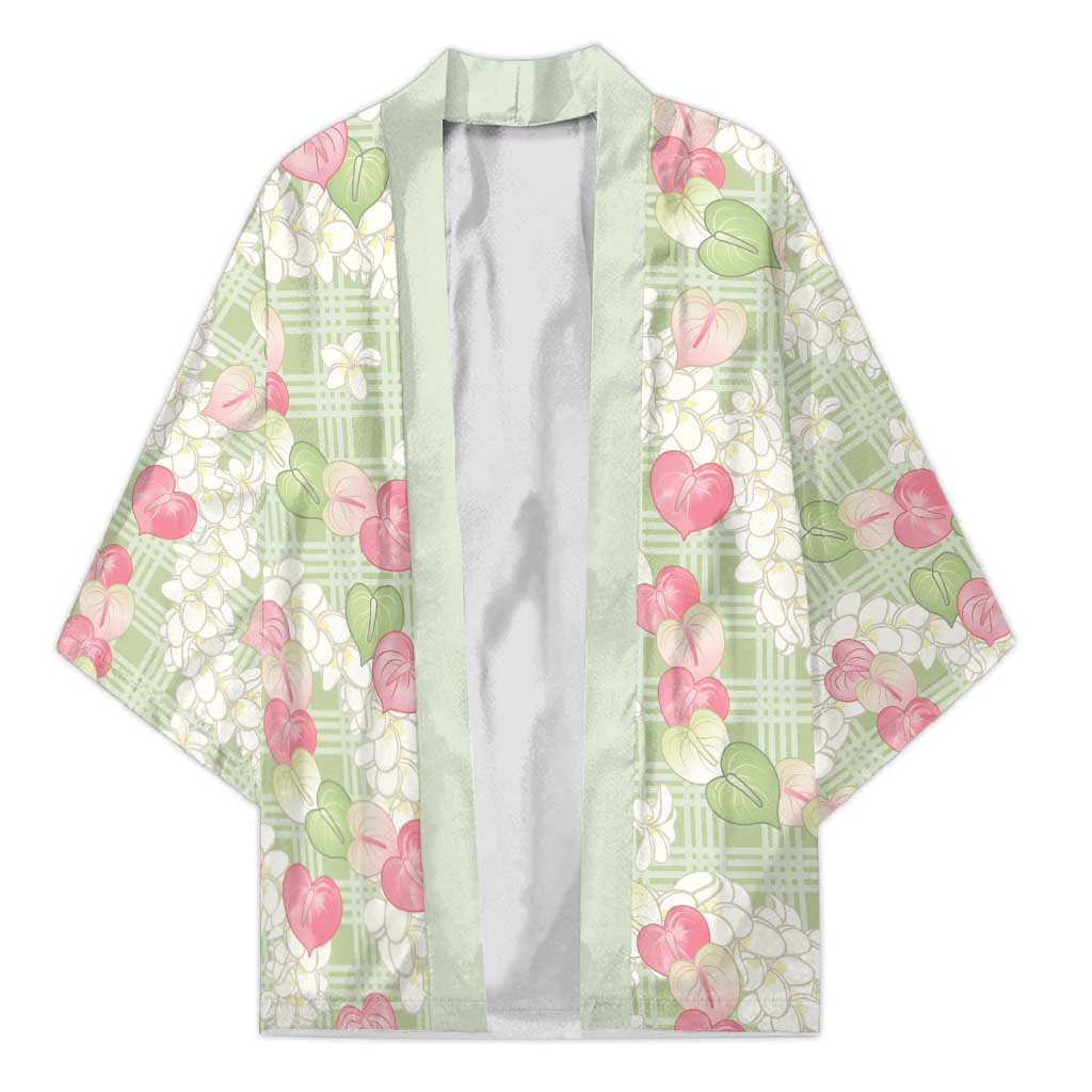 Anthurium Plumeria Lei Pastel Kimono Green Hawaiian Splendid Palaka LT01 Unisex Green - Polynesian Pride