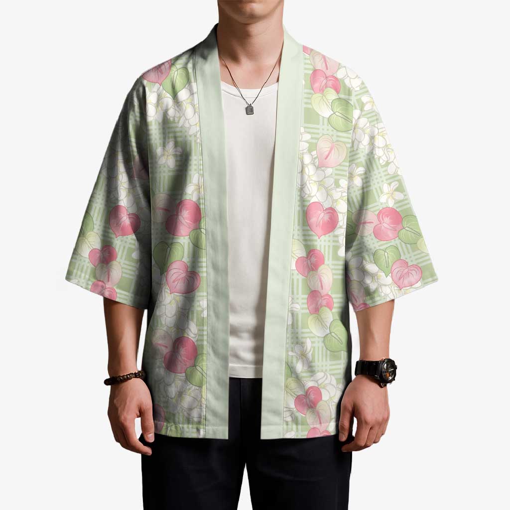 Anthurium Plumeria Lei Pastel Kimono Green Hawaiian Splendid Palaka LT01 - Polynesian Pride