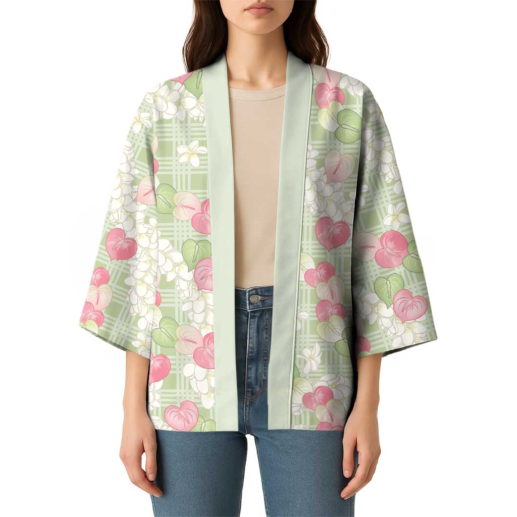 Anthurium Plumeria Lei Pastel Kimono Green Hawaiian Splendid Palaka LT01 - Polynesian Pride