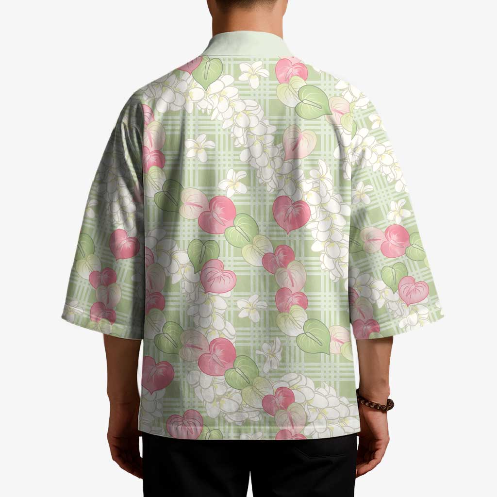 Anthurium Plumeria Lei Pastel Kimono Green Hawaiian Splendid Palaka LT01 - Polynesian Pride