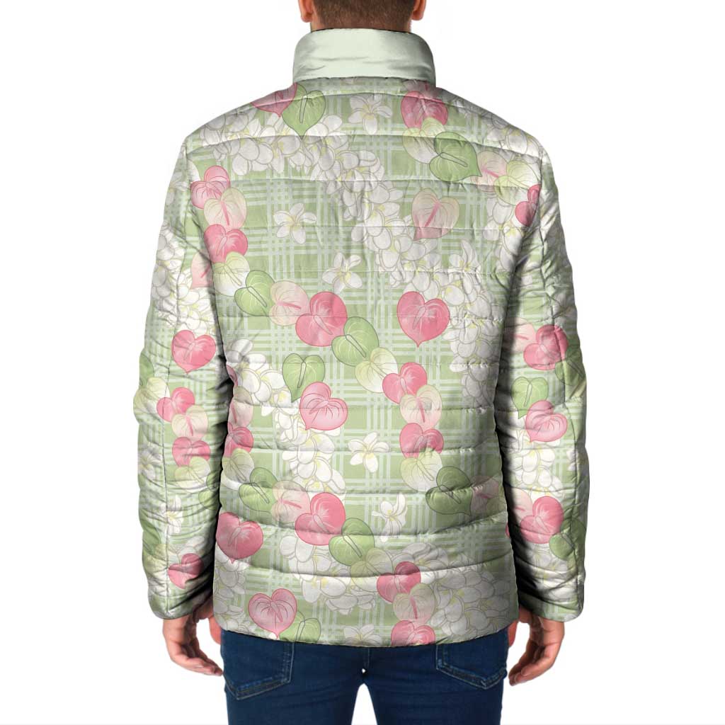 Anthurium Plumeria Lei Pastel Padded Jacket Green Hawaiian Splendid Palaka LT01 - Polynesian Pride