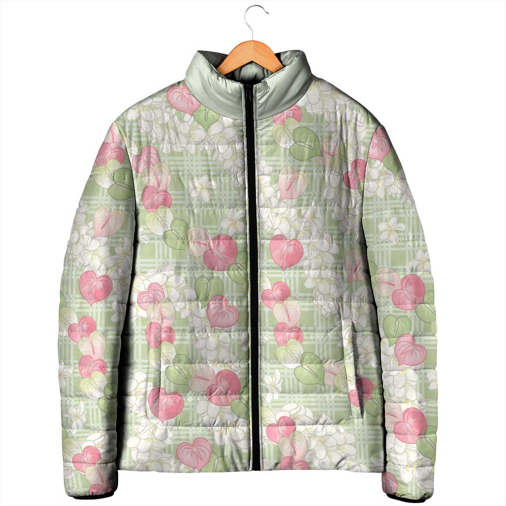 Anthurium Plumeria Lei Pastel Padded Jacket Green Hawaiian Splendid Palaka LT01 - Polynesian Pride