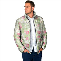 Anthurium Plumeria Lei Pastel Padded Jacket Green Hawaiian Splendid Palaka LT01 - Polynesian Pride