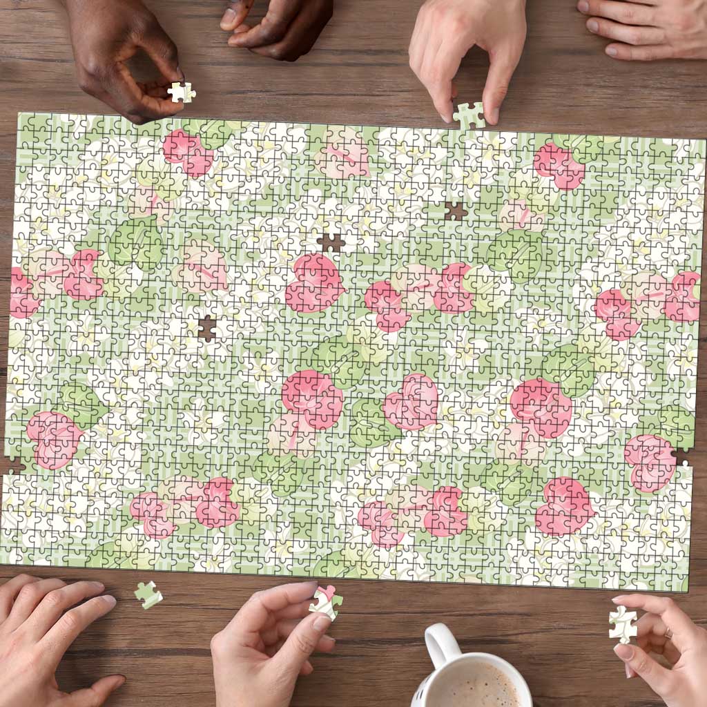 Anthurium Plumeria Lei Pastel Puzzle Green Hawaiian Splendid Palaka LT01 - Polynesian Pride