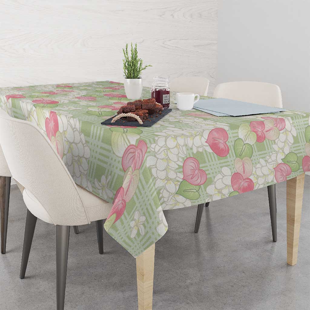 Anthurium Plumeria Lei Pastel Tablecloth Green Hawaiian Splendid Palaka LT01 - Polynesian Pride