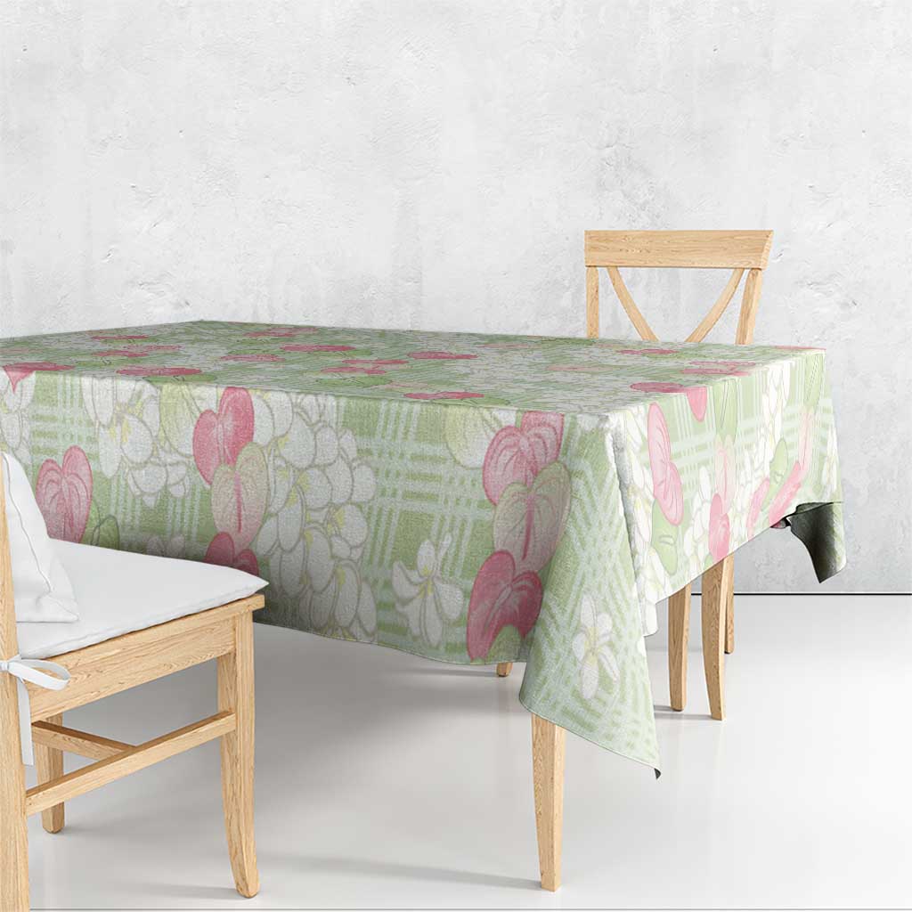 Anthurium Plumeria Lei Pastel Tablecloth Green Hawaiian Splendid Palaka LT01 - Polynesian Pride