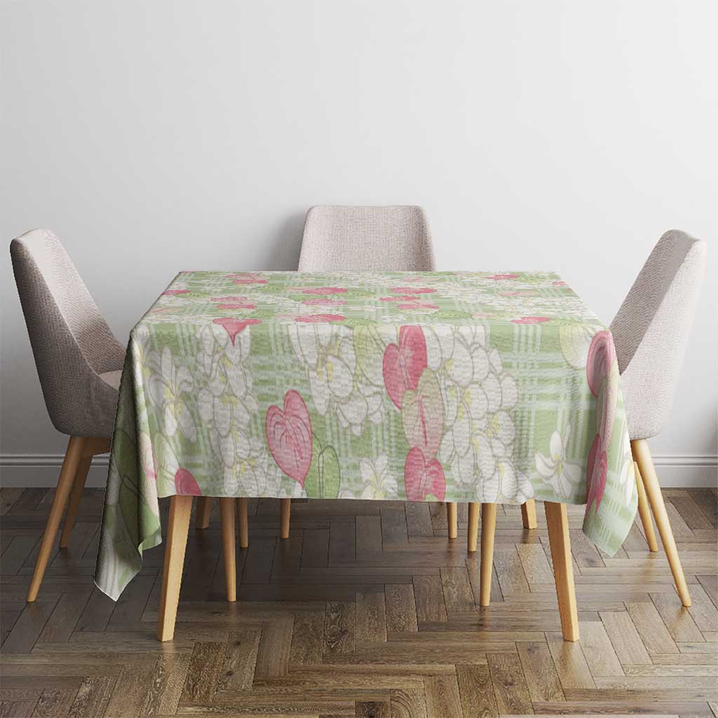 Anthurium Plumeria Lei Pastel Tablecloth Green Hawaiian Splendid Palaka LT01 - Polynesian Pride