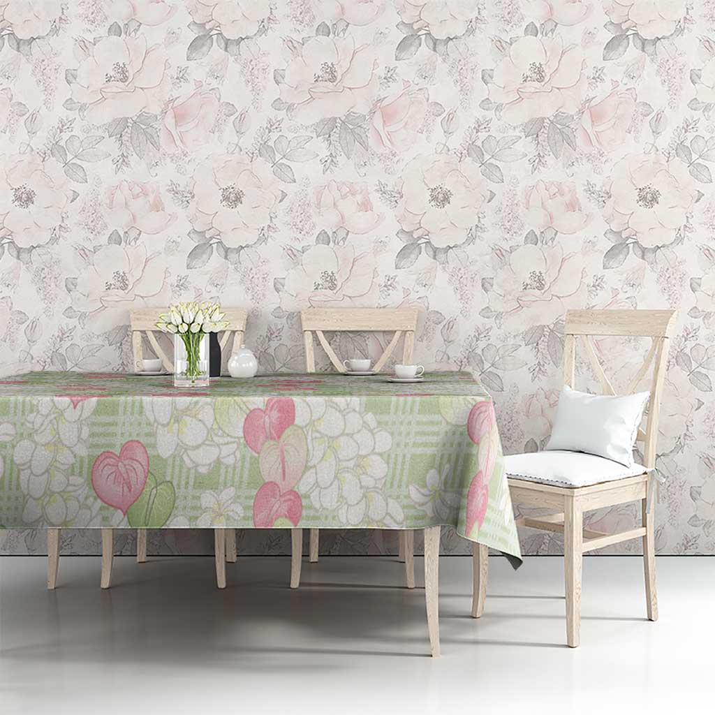Anthurium Plumeria Lei Pastel Tablecloth Green Hawaiian Splendid Palaka LT01 - Polynesian Pride