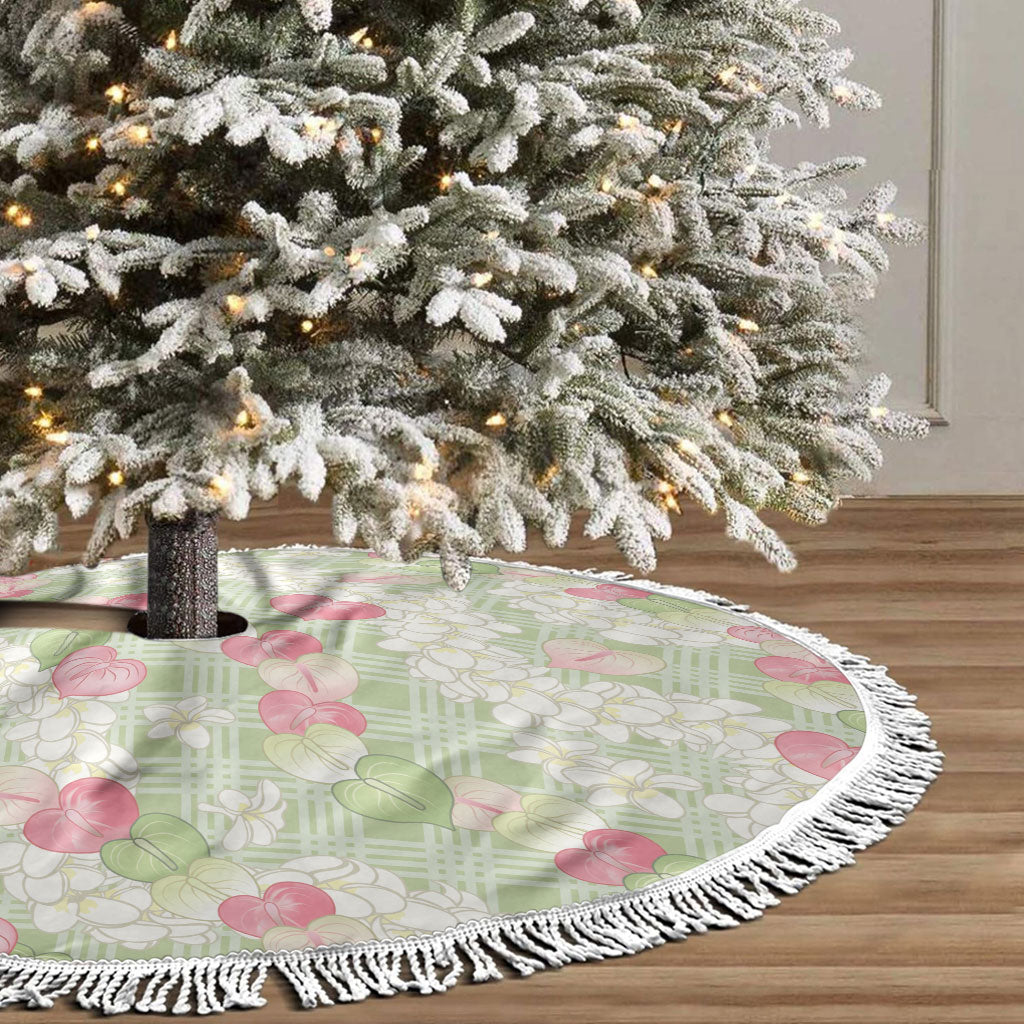 Anthurium Plumeria Lei Pastel Tree Skirt Green Hawaiian Splendid Palaka LT01 - Polynesian Pride