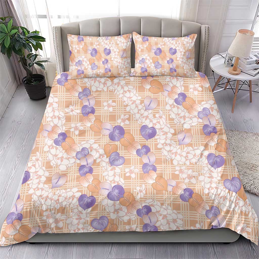Anthurium Plumeria Lei Pastel Bedding Set Orange Hawaiian Splendid Palaka LT01 - Polynesian Pride