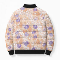 Anthurium Plumeria Lei Pastel Bomber Puffer Jacket Orange Hawaiian Splendid Palaka LT01 - Polynesian Pride