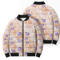 Anthurium Plumeria Lei Pastel Bomber Puffer Jacket Orange Hawaiian Splendid Palaka LT01 - Polynesian Pride