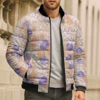 Anthurium Plumeria Lei Pastel Bomber Puffer Jacket Orange Hawaiian Splendid Palaka LT01 - Polynesian Pride