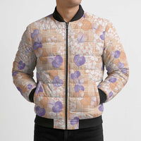 Anthurium Plumeria Lei Pastel Bomber Puffer Jacket Orange Hawaiian Splendid Palaka LT01 - Polynesian Pride