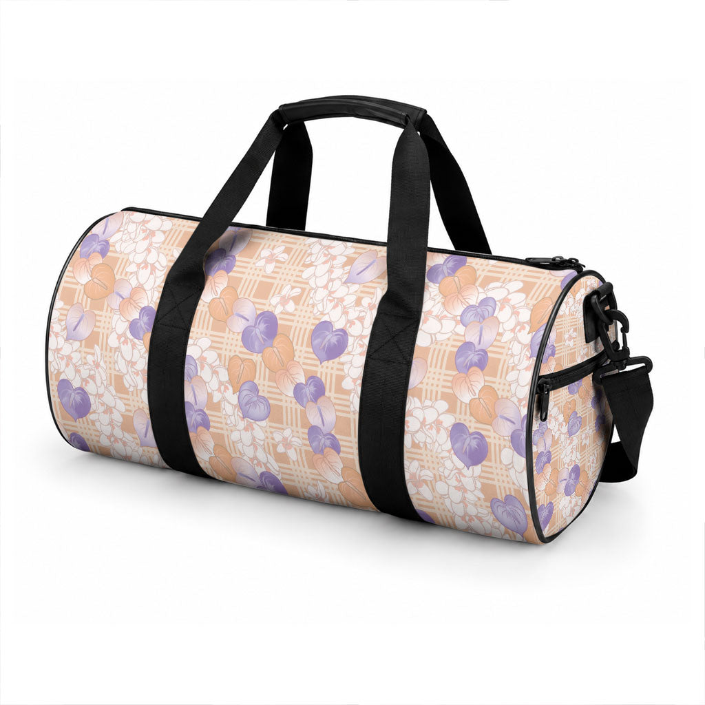 Anthurium Plumeria Lei Pastel Duffle Bag Orange Hawaiian Splendid Palaka LT01 - Polynesian Pride