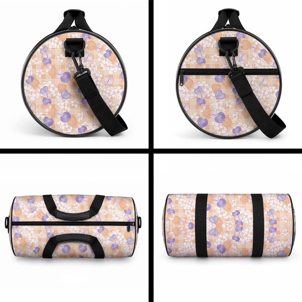 Anthurium Plumeria Lei Pastel Duffle Bag Orange Hawaiian Splendid Palaka LT01 - Polynesian Pride