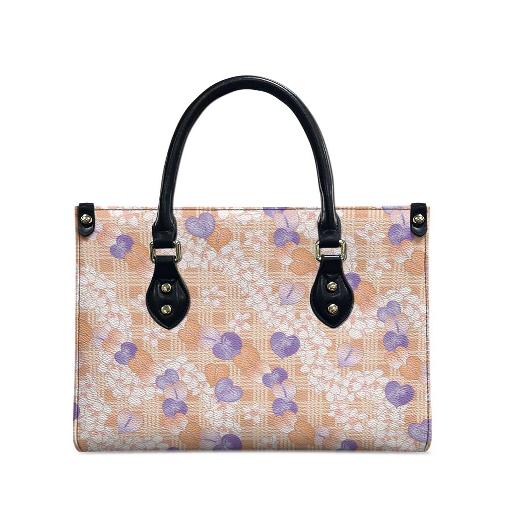 Anthurium Plumeria Lei Pastel Leather Bag Orange Hawaiian Splendid Palaka LT01 - Polynesian Pride
