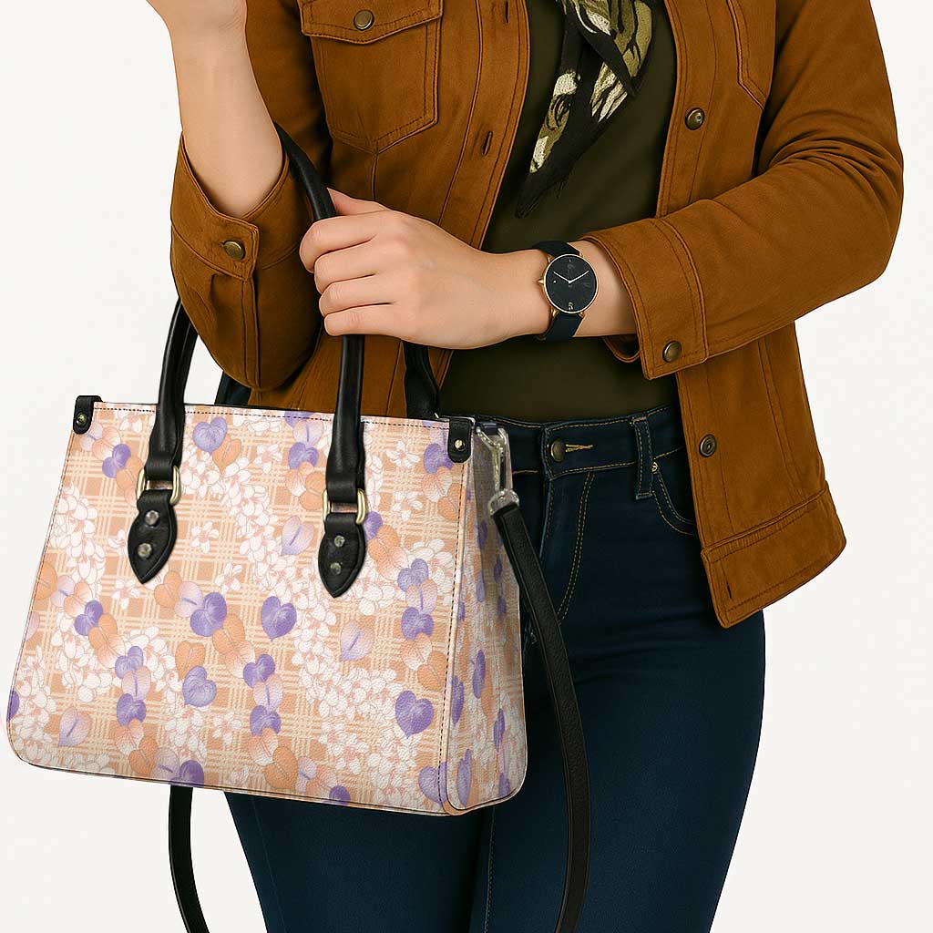 Anthurium Plumeria Lei Pastel Leather Bag Orange Hawaiian Splendid Palaka LT01 - Polynesian Pride