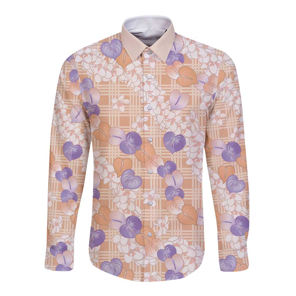 Anthurium Plumeria Lei Pastel Long Sleeve Button Shirt Orange Hawaiian Splendid Palaka LT01 Unisex Orange - Polynesian Pride