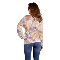 Anthurium Plumeria Lei Pastel Off Shoulder Sweater Orange Hawaiian Splendid Palaka LT01 - Polynesian Pride