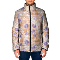 Anthurium Plumeria Lei Pastel Padded Jacket Orange Hawaiian Splendid Palaka LT01 Men Orange - Polynesian Pride