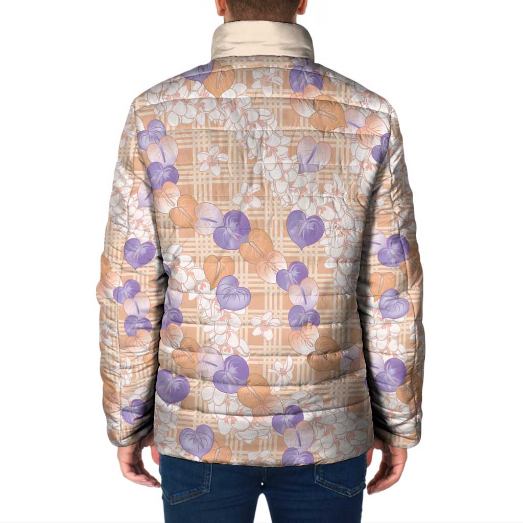 Anthurium Plumeria Lei Pastel Padded Jacket Orange Hawaiian Splendid Palaka LT01 - Polynesian Pride