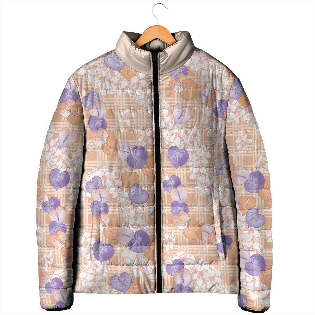 Anthurium Plumeria Lei Pastel Padded Jacket Orange Hawaiian Splendid Palaka LT01 - Polynesian Pride