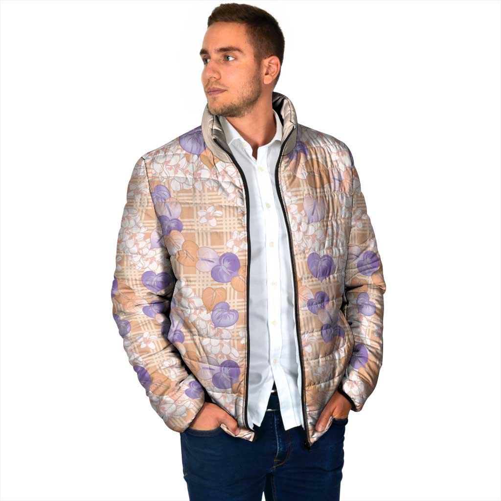 Anthurium Plumeria Lei Pastel Padded Jacket Orange Hawaiian Splendid Palaka LT01 - Polynesian Pride