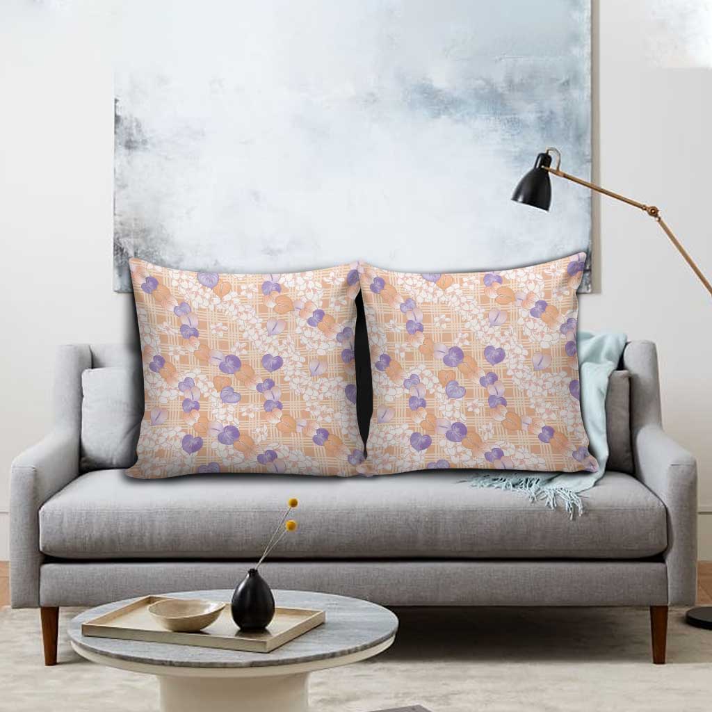 Anthurium Plumeria Lei Pastel Pillow Cover Orange Hawaiian Splendid Palaka LT01 - Polynesian Pride