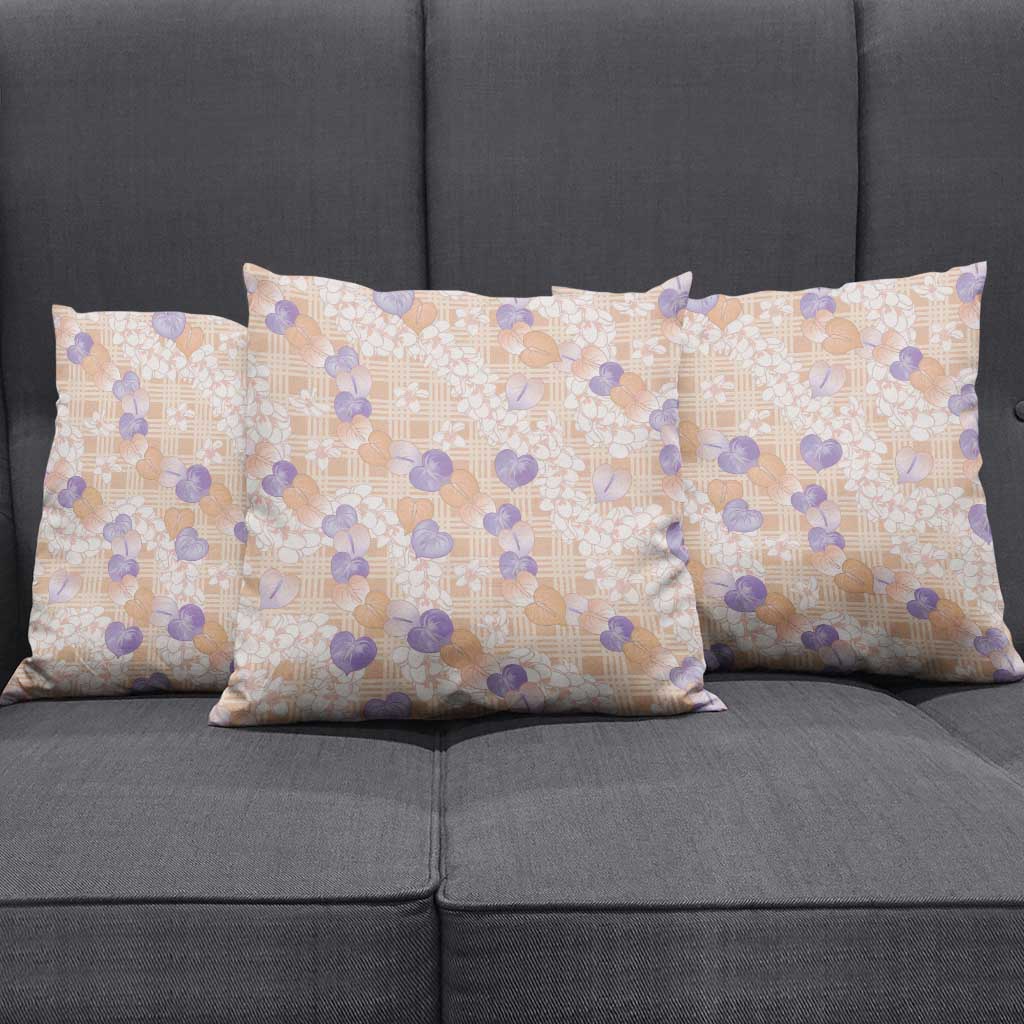 Anthurium Plumeria Lei Pastel Pillow Cover Orange Hawaiian Splendid Palaka LT01 - Polynesian Pride