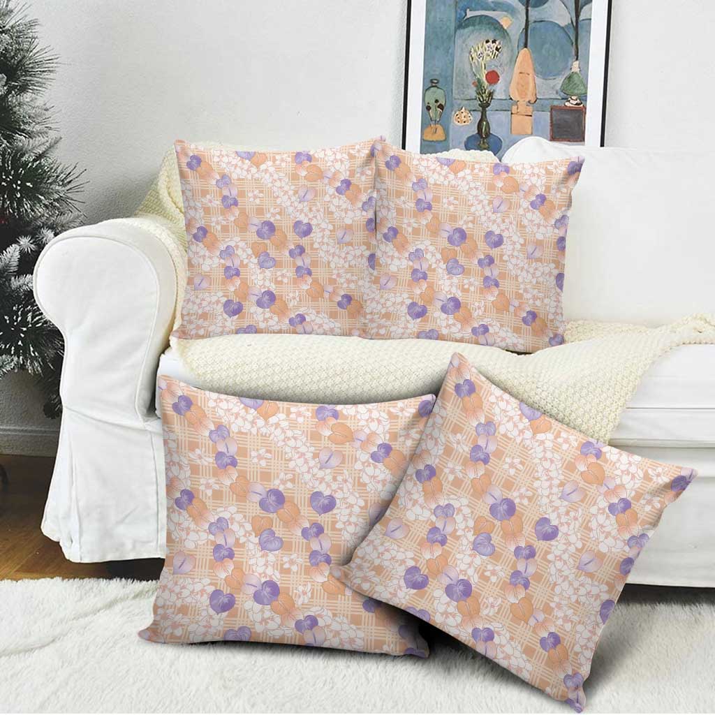 Anthurium Plumeria Lei Pastel Pillow Cover Orange Hawaiian Splendid Palaka LT01 - Polynesian Pride
