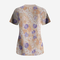 Anthurium Plumeria Lei Pastel Scrub Top Orange Hawaiian Splendid Palaka LT01 - Polynesian Pride