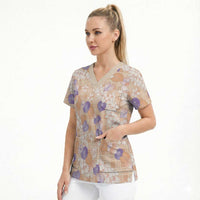 Anthurium Plumeria Lei Pastel Scrub Top Orange Hawaiian Splendid Palaka LT01 - Polynesian Pride