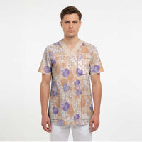 Anthurium Plumeria Lei Pastel Scrub Top Orange Hawaiian Splendid Palaka LT01 - Polynesian Pride