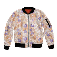 Anthurium Plumeria Lei Pastel Sleeve Zip Bomber Jacket Orange Hawaiian Splendid Palaka LT01 Unisex Orange - Polynesian Pride