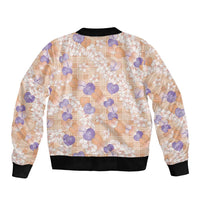 Anthurium Plumeria Lei Pastel Sleeve Zip Bomber Jacket Orange Hawaiian Splendid Palaka LT01 - Polynesian Pride