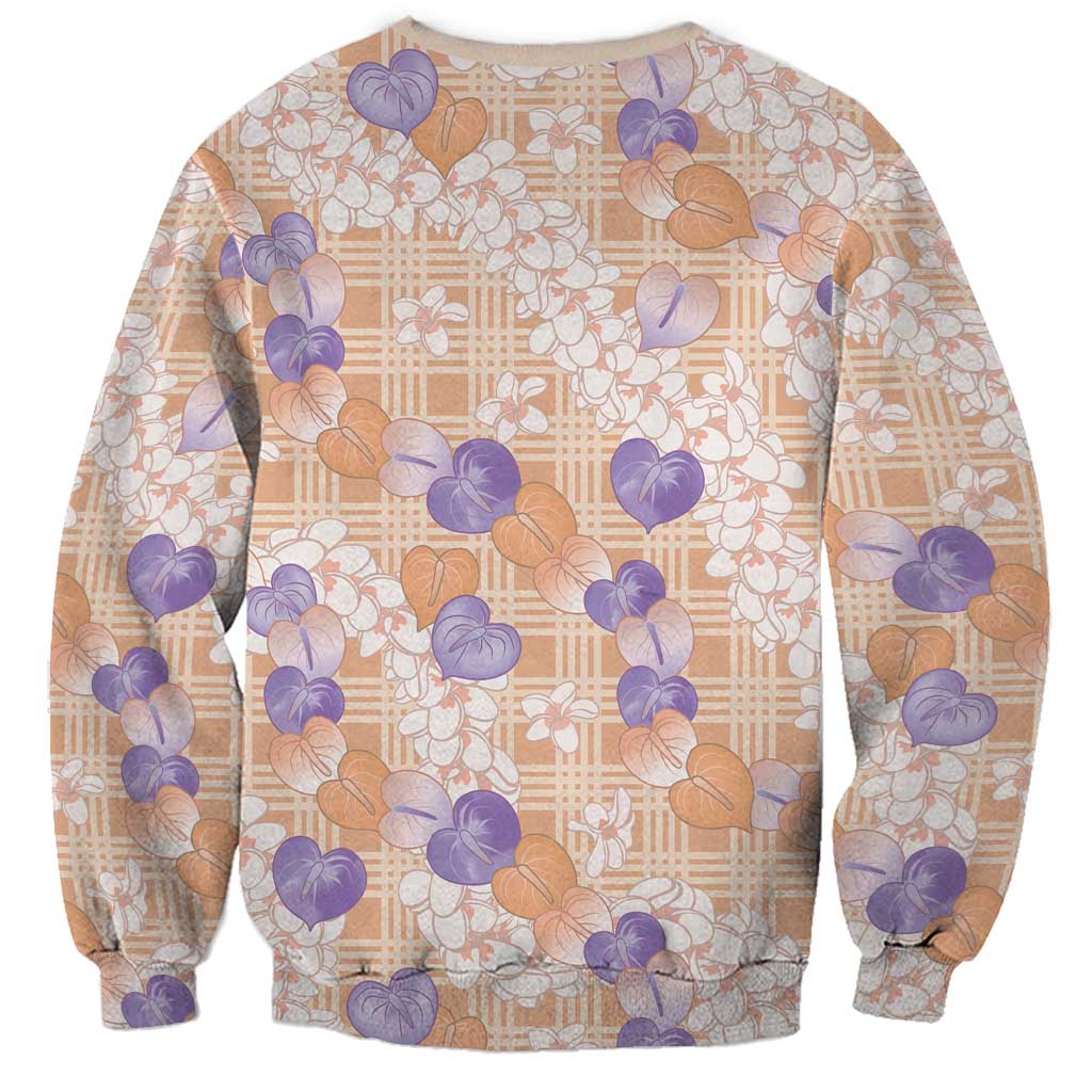 Anthurium Plumeria Lei Pastel Sweatshirt Orange Hawaiian Splendid Palaka LT01 - Polynesian Pride