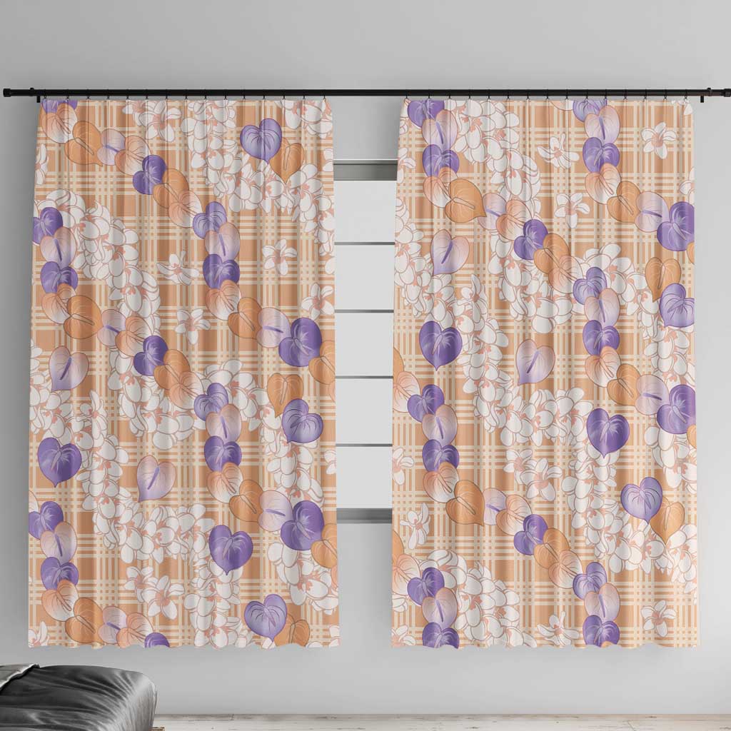 Anthurium Plumeria Lei Pastel Window Curtain Orange Hawaiian Splendid Palaka LT01 With Hooks Orange - Polynesian Pride