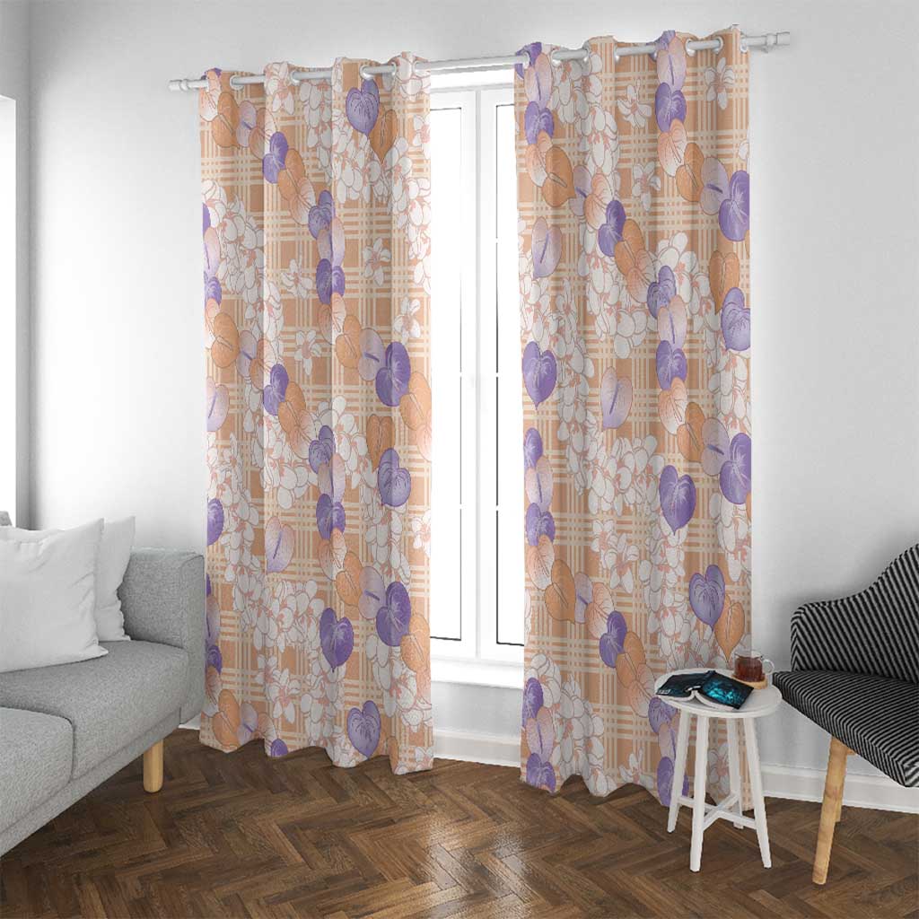 Anthurium Plumeria Lei Pastel Window Curtain Orange Hawaiian Splendid Palaka LT01 With Grommets Orange - Polynesian Pride