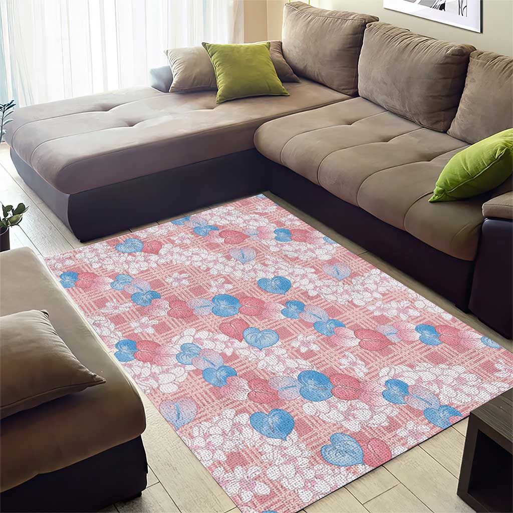 Anthurium Plumeria Lei Pastel Area Rug Pink Hawaiian Splendid Palaka LT01 - Polynesian Pride