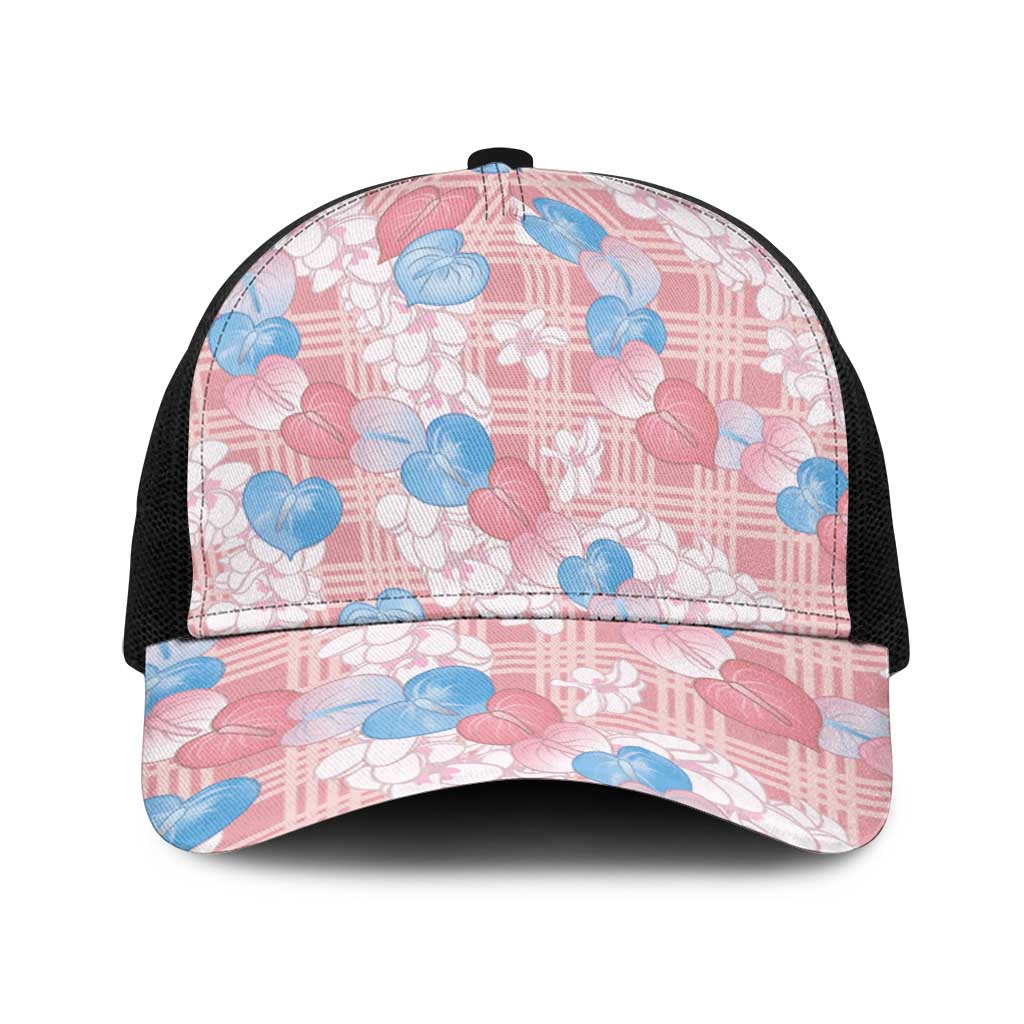 Anthurium Plumeria Lei Pastel Baseball Net Cap Pink Hawaiian Splendid Palaka LT01 One Size Black Pink - Polynesian Pride
