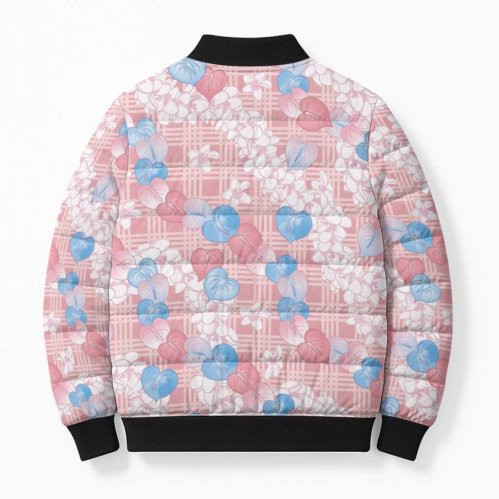 Anthurium Plumeria Lei Pastel Bomber Puffer Jacket Pink Hawaiian Splendid Palaka LT01 - Polynesian Pride