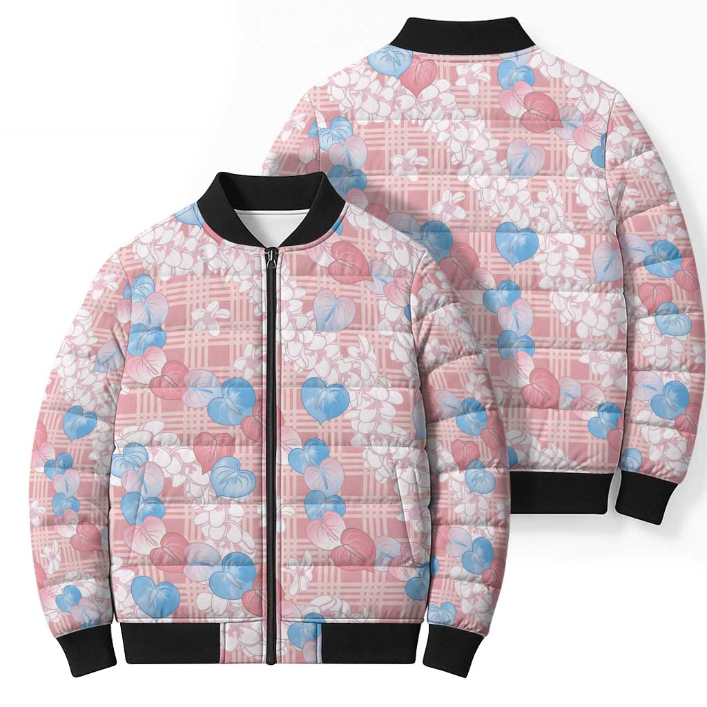 Anthurium Plumeria Lei Pastel Bomber Puffer Jacket Pink Hawaiian Splendid Palaka LT01 - Polynesian Pride