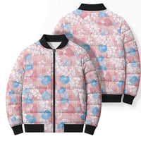 Anthurium Plumeria Lei Pastel Bomber Puffer Jacket Pink Hawaiian Splendid Palaka LT01 - Polynesian Pride