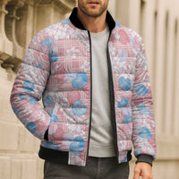 Anthurium Plumeria Lei Pastel Bomber Puffer Jacket Pink Hawaiian Splendid Palaka LT01 - Polynesian Pride