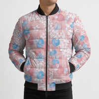 Anthurium Plumeria Lei Pastel Bomber Puffer Jacket Pink Hawaiian Splendid Palaka LT01 - Polynesian Pride