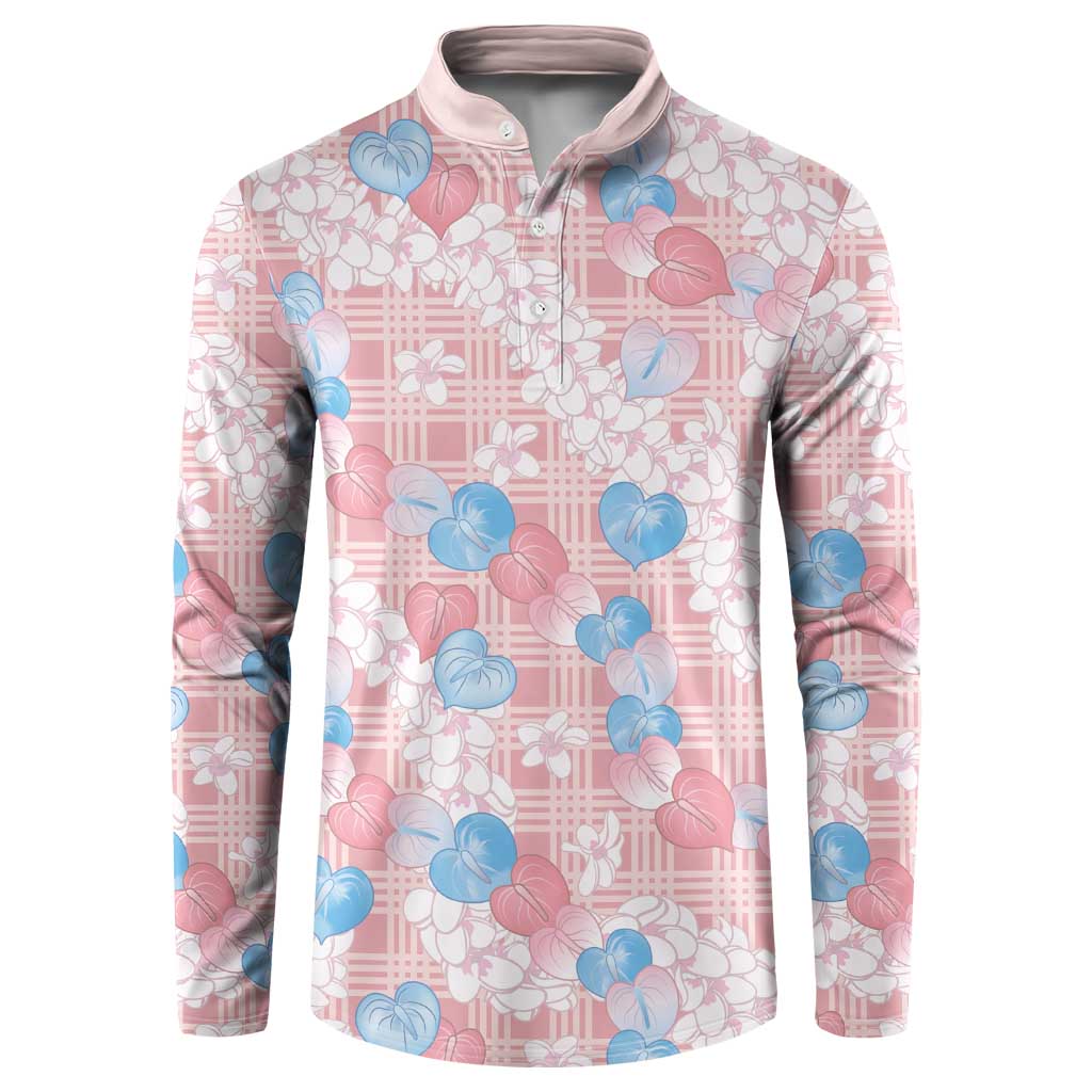 Anthurium Plumeria Lei Pastel Button Sweatshirt Pink Hawaiian Splendid Palaka LT01 Pink - Polynesian Pride
