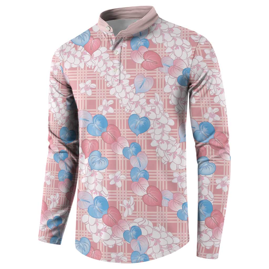 Anthurium Plumeria Lei Pastel Button Sweatshirt Pink Hawaiian Splendid Palaka LT01 - Polynesian Pride
