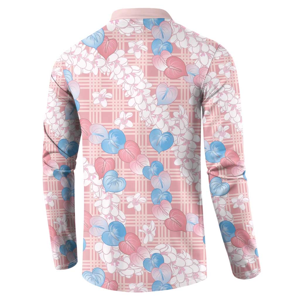 Anthurium Plumeria Lei Pastel Button Sweatshirt Pink Hawaiian Splendid Palaka LT01 - Polynesian Pride